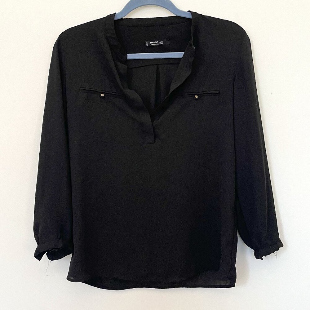 Mango black loose business casual long sleeved top, US XS, EUR XXS